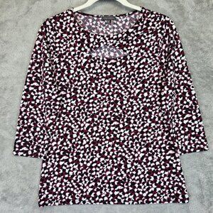 Vince Camuto Shirt Womens Medium Pink Black Animal Print Keyhole 3/4 Sleeve Top